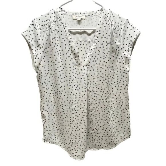 Monday Fun Semi Sheer Blouse Women's Small White Black Polka Dot Career Clothing - Picture 1 of 6